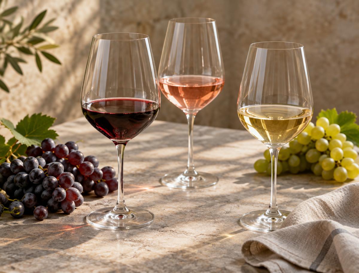 Wine tasting reference: wine glasses and grapes